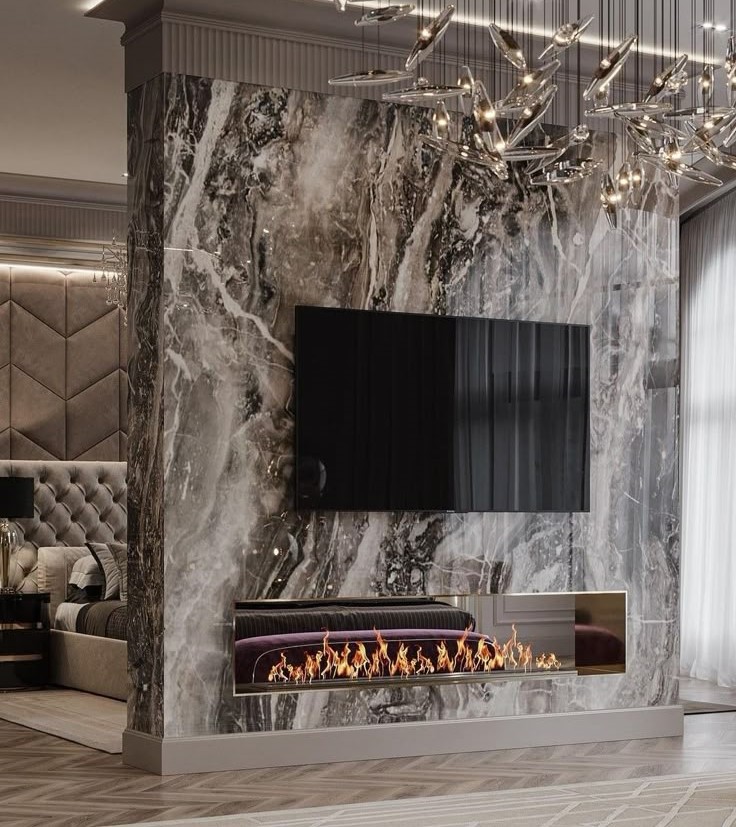 Close-up of a beautiful, intricately patterned granite countertop.