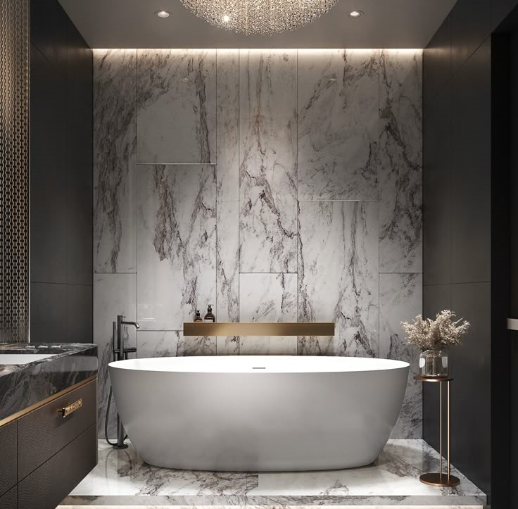 Elegant living room with a stunning marble feature wall.