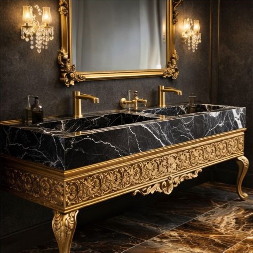 Grand hotel lobby with polished granite flooring.